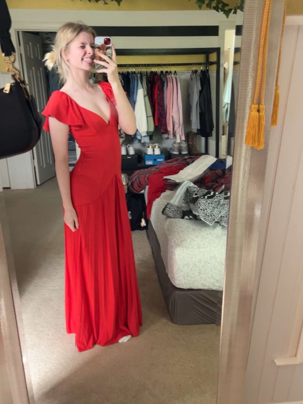 ASOS Red Flutter Sleeve V-Neck Maxi Gown